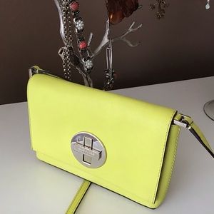Kate Spade Crossbody Mini Flat Purse Leather Yellow Turn Lock As Is